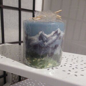 Mountain Range, Candle, Hand Painted, Helen Radok, Nature, 3" Pillar